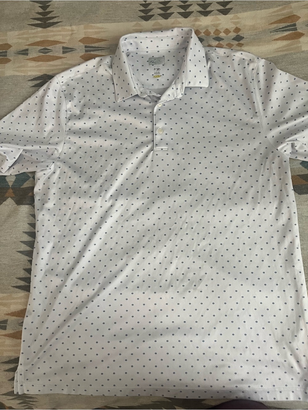 Greg Norman Collection White Polo with Navy Dot Pattern